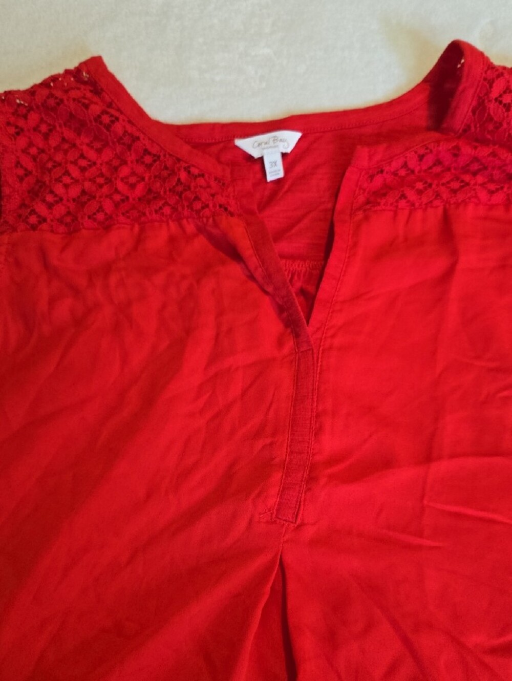 Red Sleeveless Lace Yoke Tank Top 3X - Picture 5 of 6